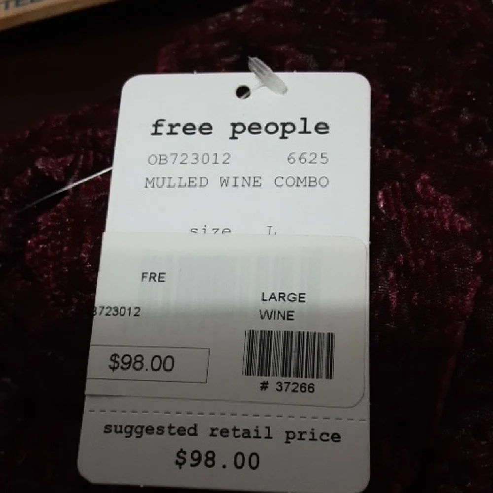 FREE‎ PEOPLE Burgundy Velvet Lace Layering Long Sleeve Burnout Top NWT